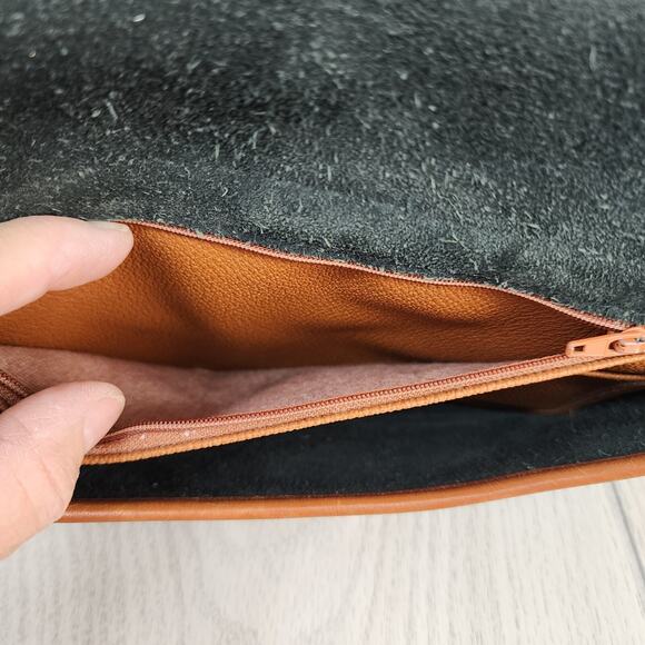 Vtg Dooney & Bourke Pebble Leather Crossbody Purse Black Brown Trim Shoulder Bag - Picture 11 of 16